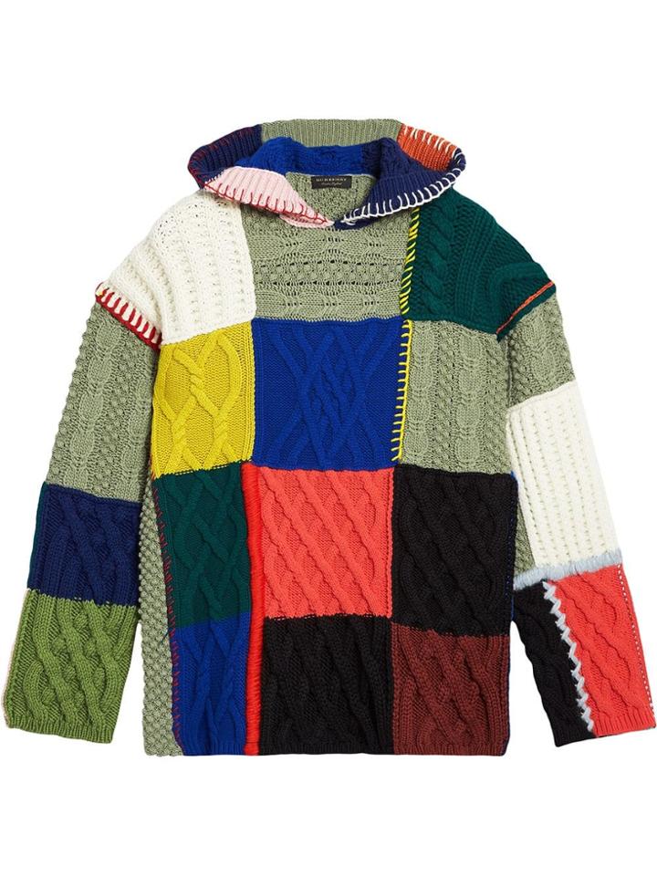 Burberry Wool And Cashmere Blend Patchwork Hoodie - Green