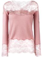 Ermanno Scervino Lace Insert Knitted Top, Women's, Size: 44, Pink/purple, Silk/cashmere/wool/polyamide
