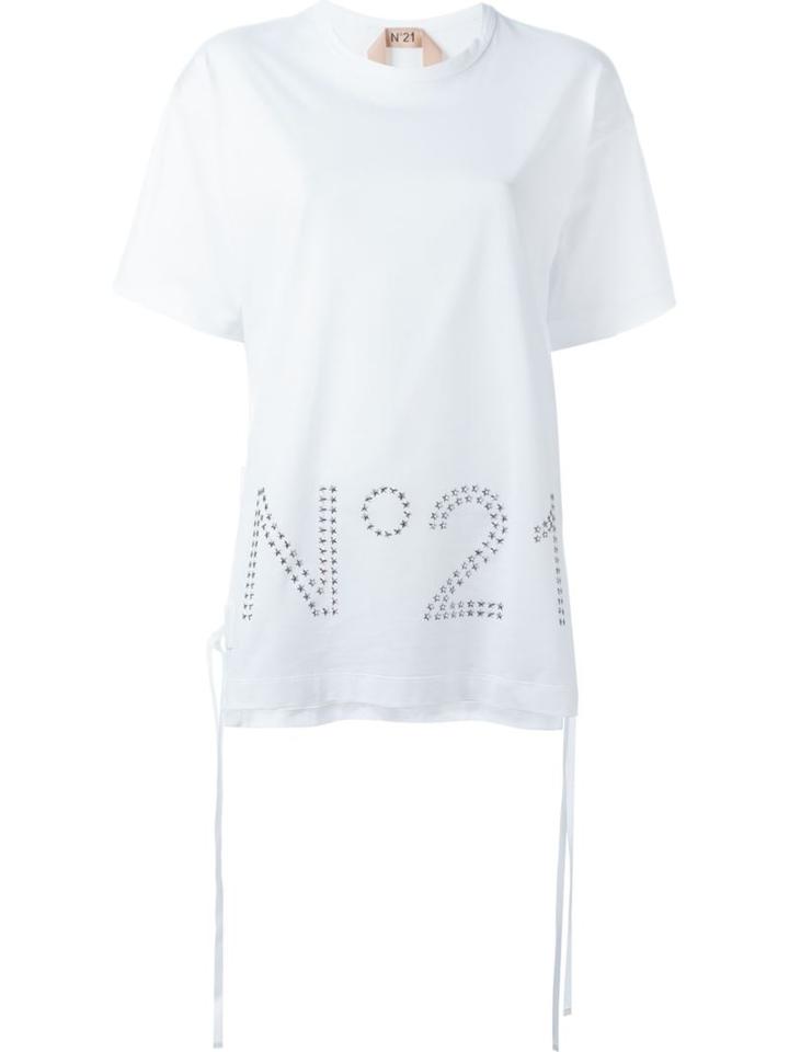 No21 Studded Logo T-shirt, Women's, Size: 40, White, Cotton
