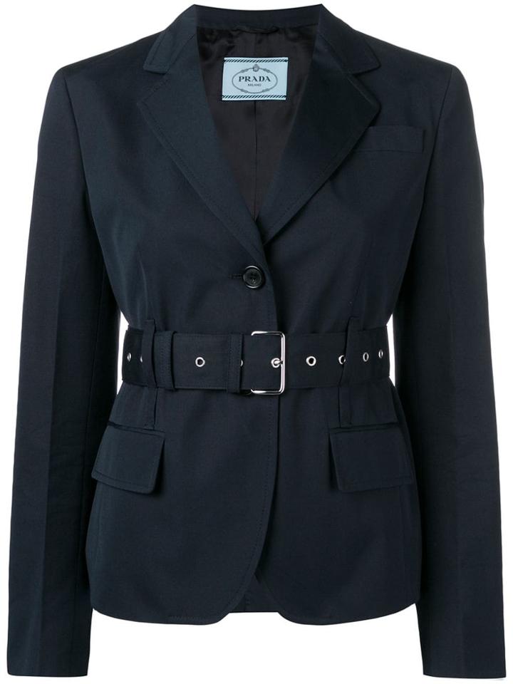 Prada Belted Single-breasted Blazer - Blue
