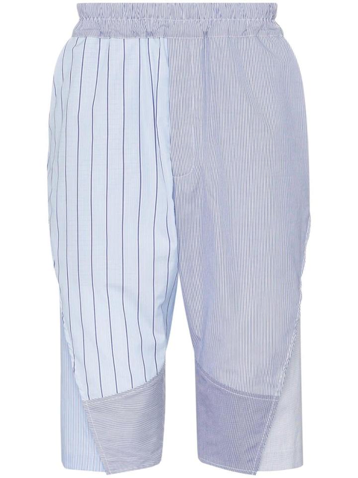 By Walid Manni Patchwork Cotton Shorts - Blue