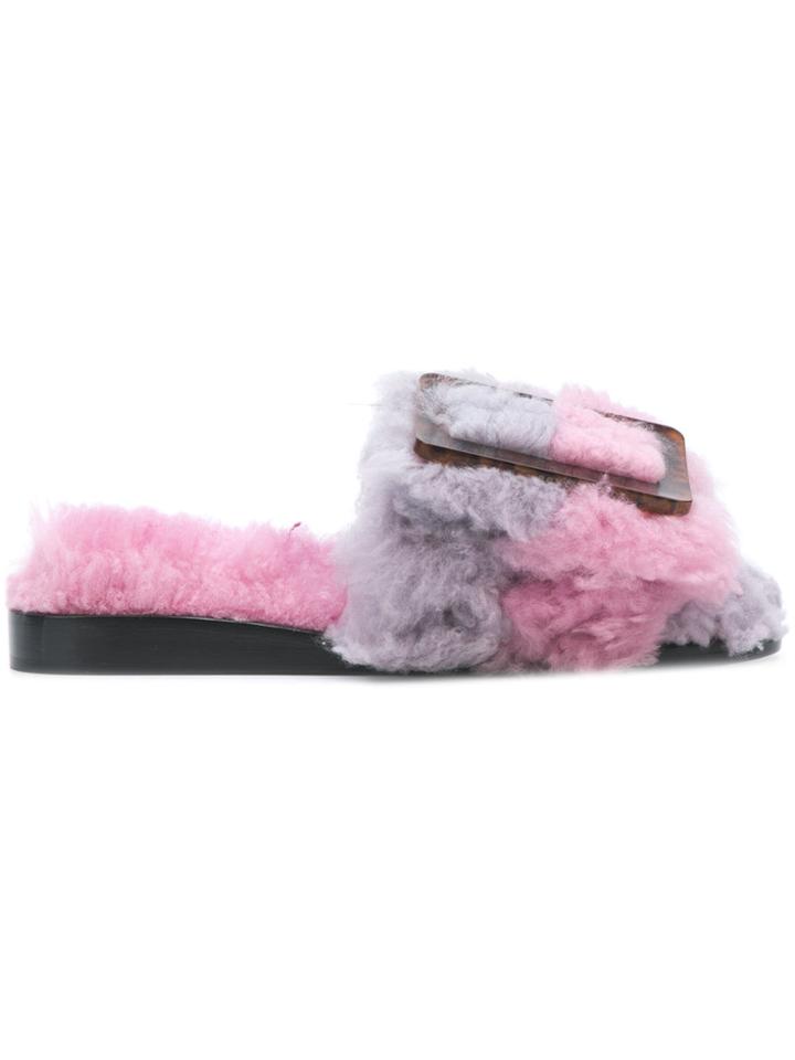 Boyy Textured Buckle Slippers - Pink & Purple