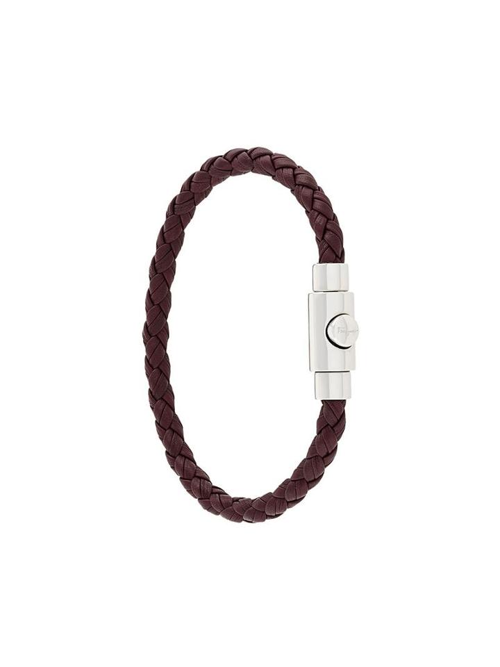 Salvatore Ferragamo Braided Press Clasp Bracelet, Men's, Pink/purple