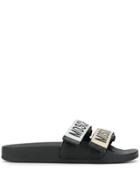 Moschino Logo Strap Slide Sandals - Silver