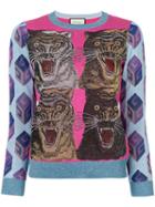 Gucci - Tiger Intarsia Lurex Jumper - Women - Polyamide/viscose/metallic (grey) Fibre - S, Polyamide/viscose/metallic Fibre