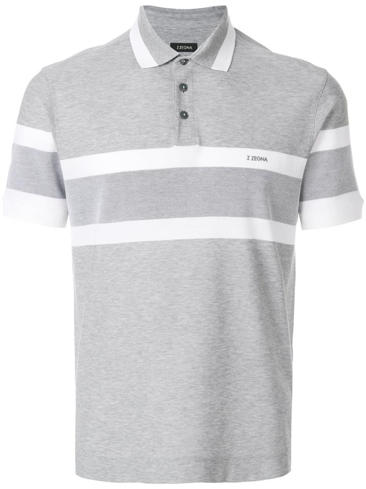 Z Zegna Striped Logo Polo Shirt - Grey