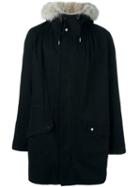 Yves Salomon Homme Collar Trim Parka Coat, Men's, Size: 46, Black, Cotton/rabbit Fur/coyote Fur