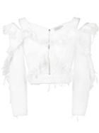 Preen By Thornton Bregazzi - Ruffle Denim Off-shoulder Top - Women - Cotton/polyamide/viscose - M, White, Cotton/polyamide/viscose