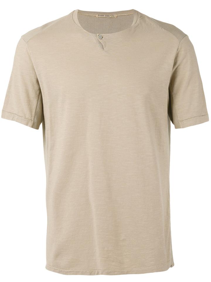 Transit Button Detail T-shirt, Men's, Size: Small, Nude/neutrals, Cotton/linen/flax