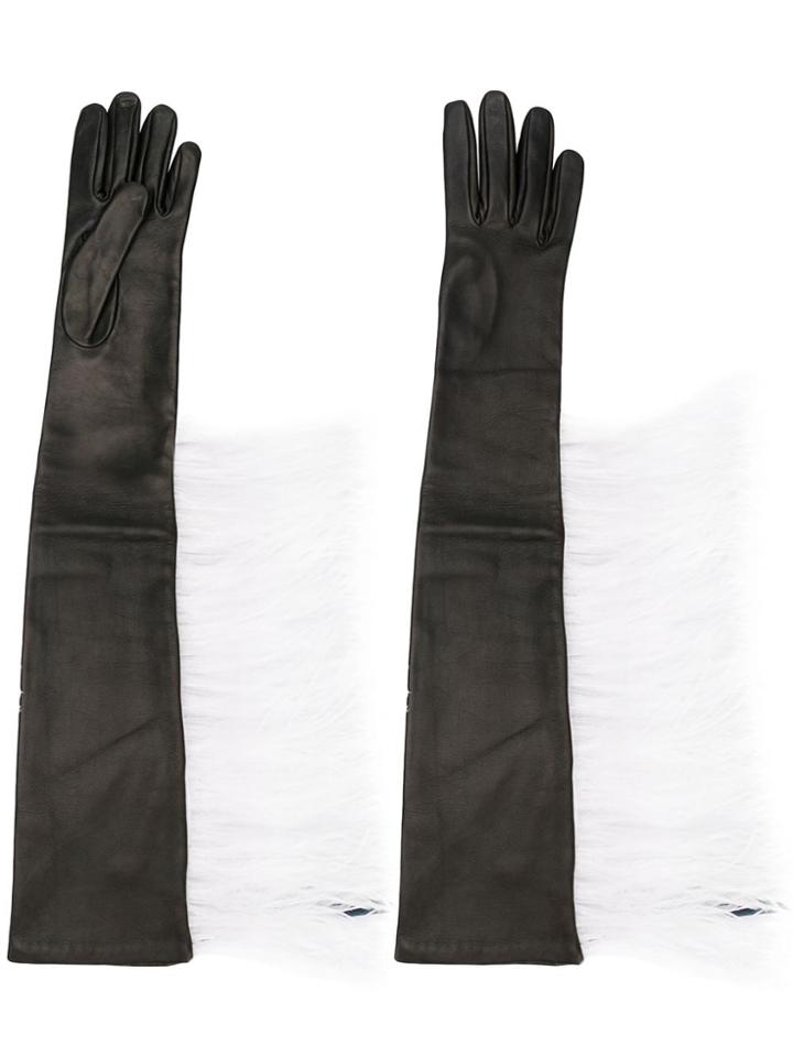 Attico Long Feather-embellished Gloves - Black