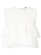 Msgm Cropped Ruffle Top - White
