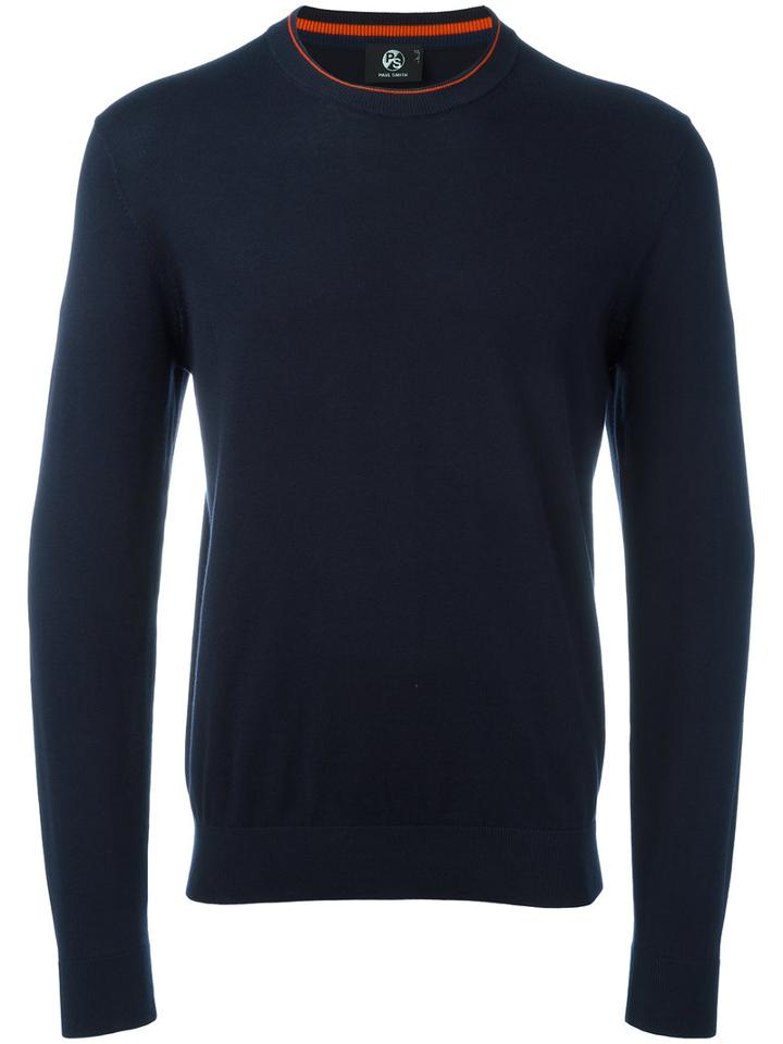 Ps By Paul Smith - Contrast Round Neck Jumper - Men - Cotton - Xl, Blue, Cotton