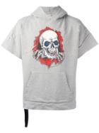 Unravel Project Skull Print Hooded T-shirt, Men's, Size: Medium, Grey, Cotton