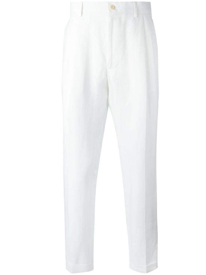 Etro Cropped Lightweight Trousers, Men's, Size: 48, White, Linen/flax