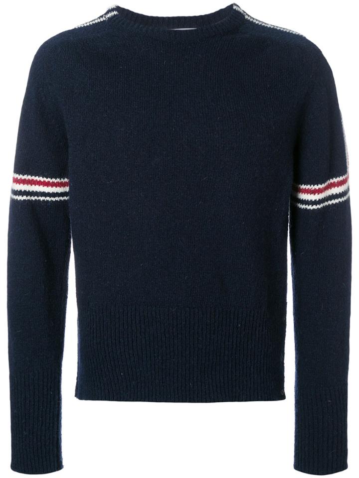 Thom Browne Intarsia Stripe Classic Mohair Tweed Crewneck Pullover -