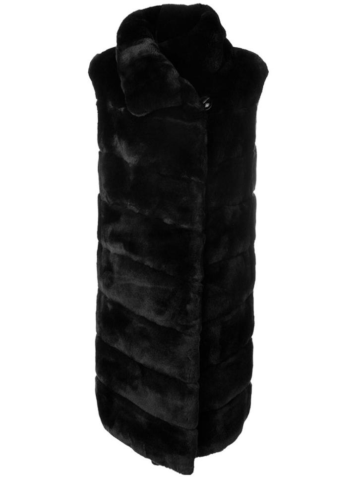 Liska Rabbit Fur Long Gilet - Blue
