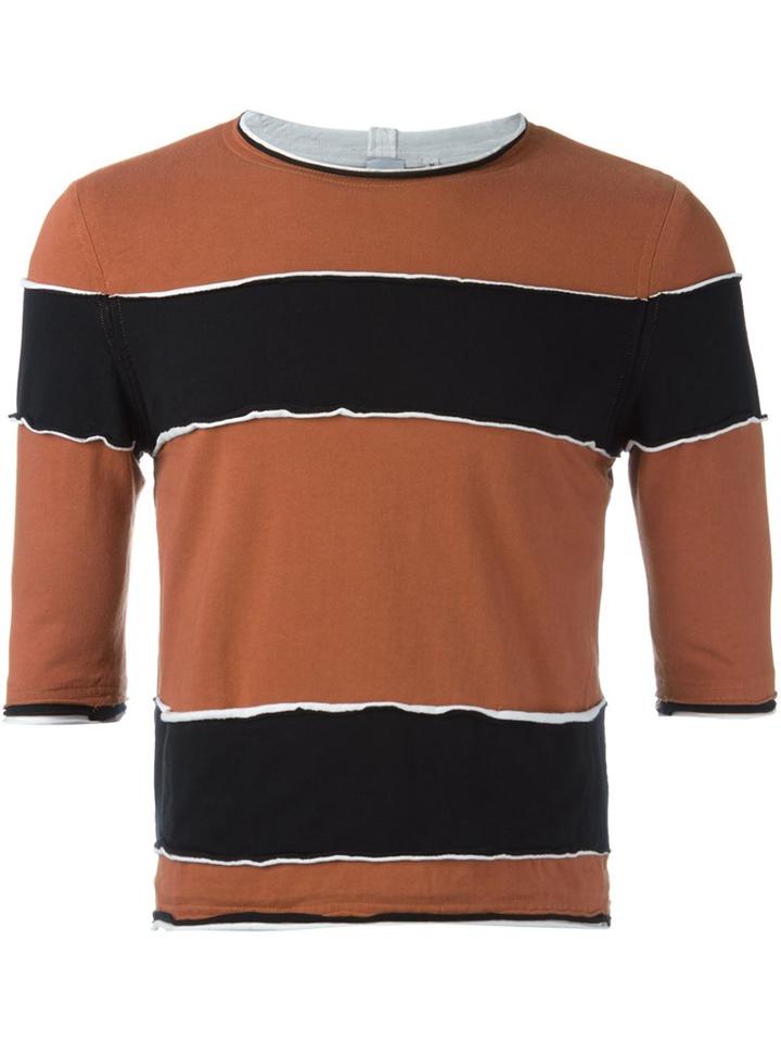 Telfar Raw Edge Striped T-shirt, Men's, Size: Small, Brown, Cotton
