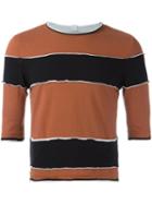 Telfar Raw Edge Striped T-shirt, Men's, Size: Small, Brown, Cotton