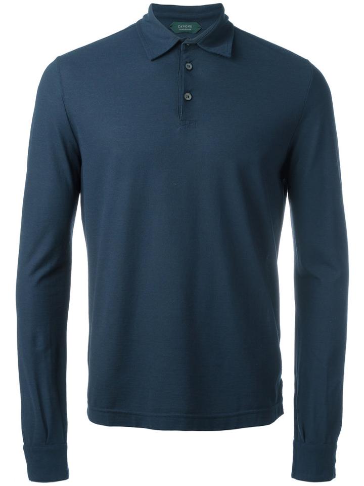 Zanone Longsleeved Polo Shirt, Men's, Size: 56, Blue, Cotton
