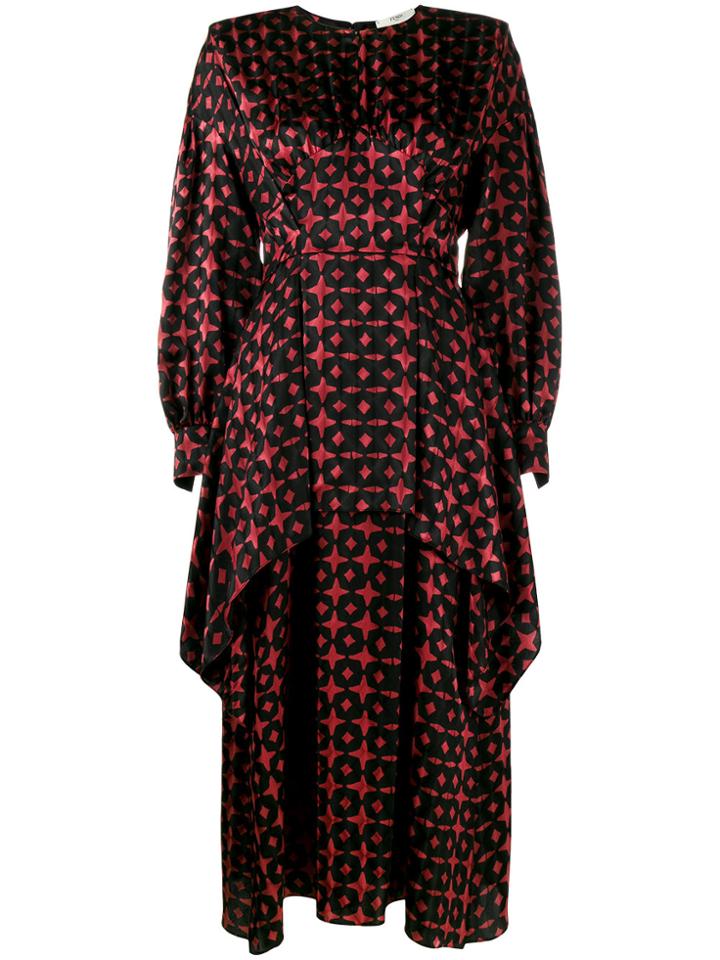 Fendi Printed Silk Dress With Asymmetric Layers - Black