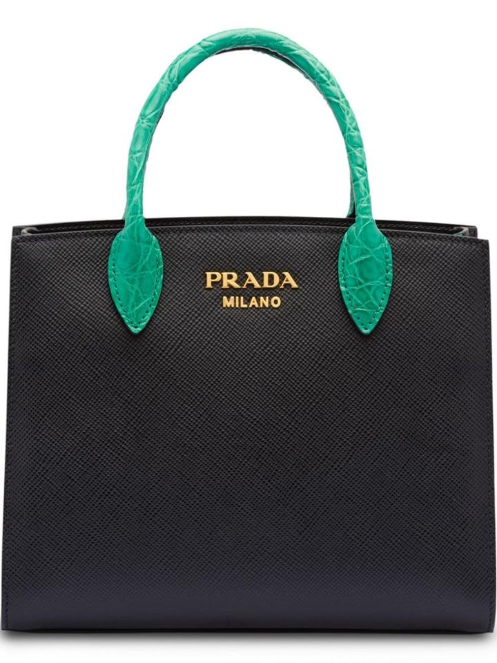 Prada Saffiano Leather And Crocodile Bag - Black