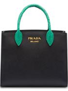 Prada Saffiano Leather And Crocodile Bag - Black
