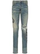 Amiri Snake Embroidered Distressed Jeans - Blue
