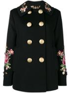 Dolce & Gabbana Rose Embroidered Military Coat - Black