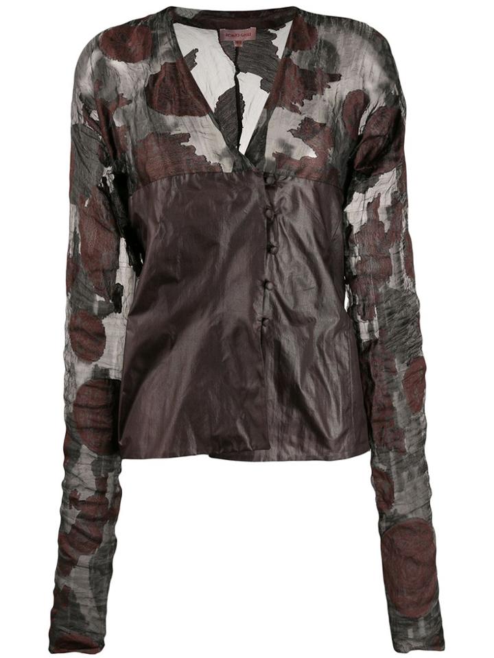 Romeo Gigli Pre-owned 1990s Floral Sheer Panels Blouse - Brown