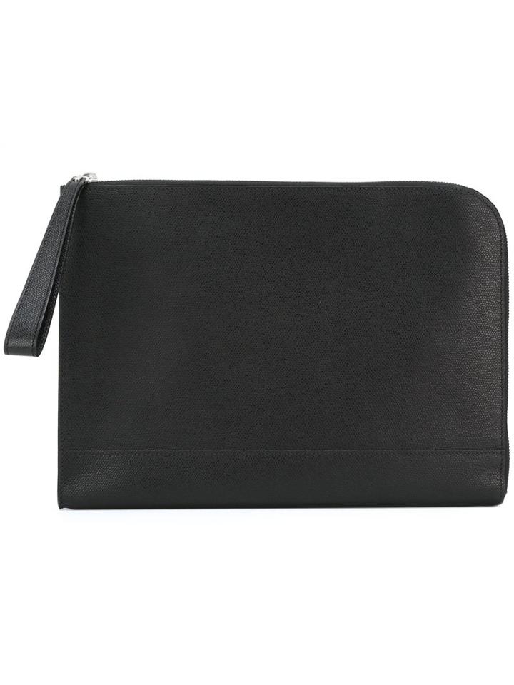 Valextra Wrist Strap Clutch, Men's, Black, Calf Leather