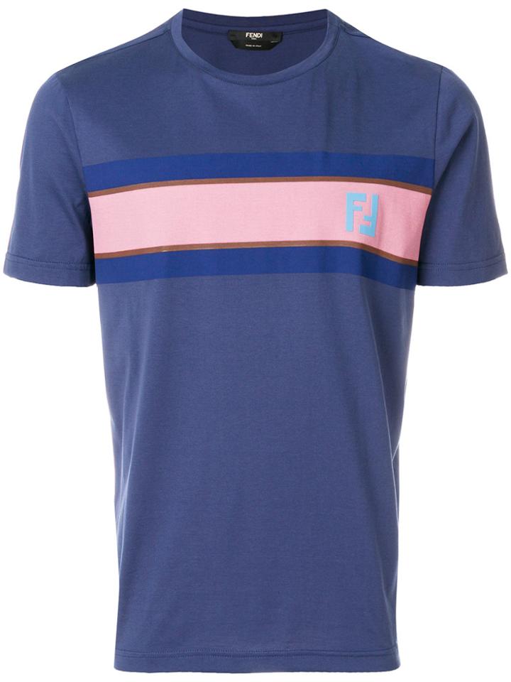 Fendi Logo Colour-block T-shirt - Blue