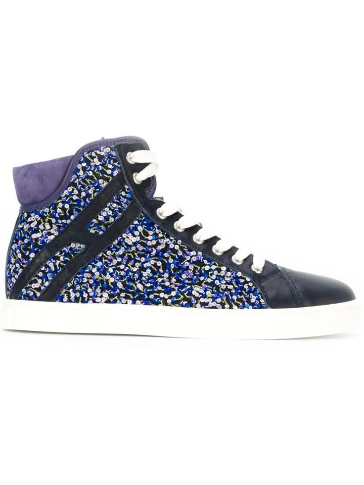 Hogan Rebel Sequin Panel Hi-top Lace Up Sneakers