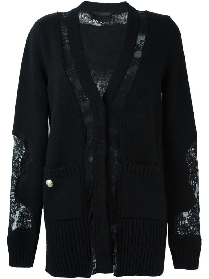 Philipp Plein Lace Panel Cardigan, Women's, Size: Medium, Black, Polyamide/viscose/cashmere/merino