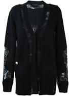 Philipp Plein Lace Panel Cardigan, Women's, Size: Medium, Black, Polyamide/viscose/cashmere/merino