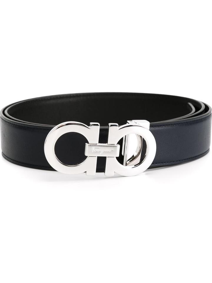 Salvatore Ferragamo Gancini Buckle Belt, Men's, Size: 85, Blue, Calf Leather