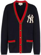 Gucci Embroidered Yankees Logo Tricolour Cardigan - Blue