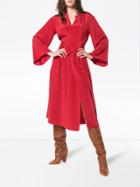 Adam Lippes Kimono Wrap Silk Midi Dress - Red