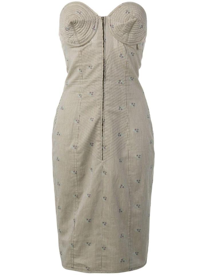 Jean Paul Gaultier Vintage 1985 Striped Bustier Dress - Brown
