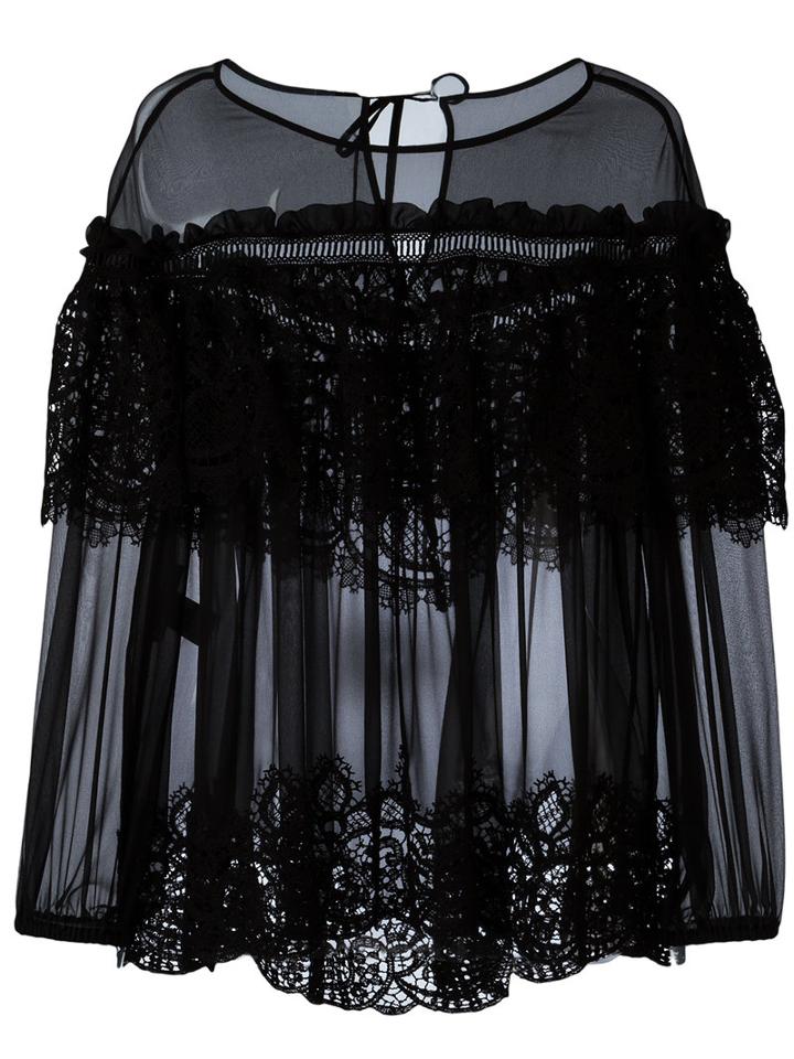 Alberta Ferretti Sheer Ruffled Lace Top, Women's, Size: 40, Black, Silk