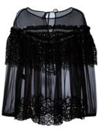 Alberta Ferretti Sheer Ruffled Lace Top, Women's, Size: 40, Black, Silk