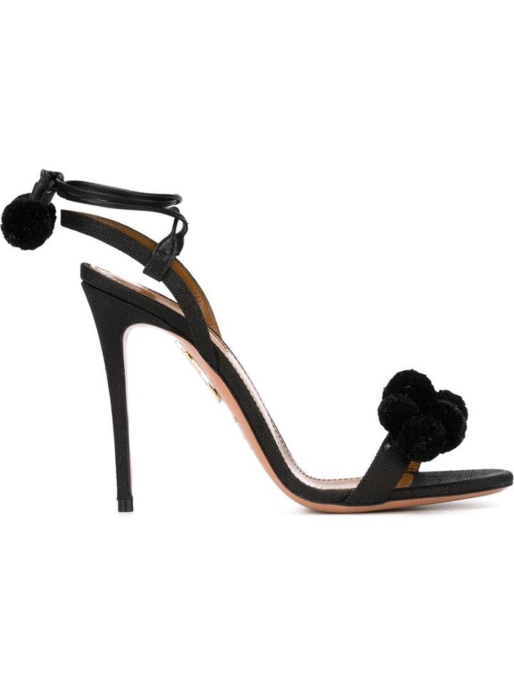 Aquazzura High Heel Pom Pom Sandals