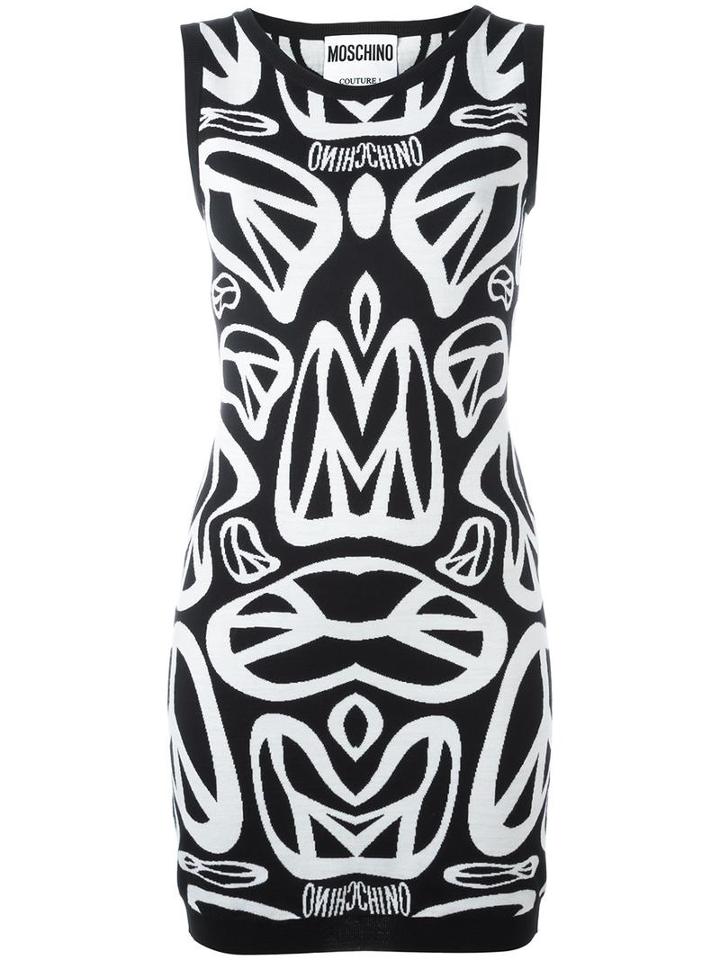 Moschino Peace Sign Knitted Dress, Women's, Size: 40, Black, Virgin Wool