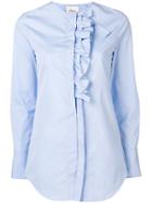 3.1 Phillip Lim Ruffle Placket Collarless Shirt - Blue