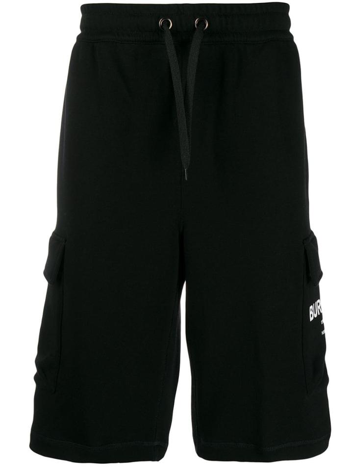 Burberry Horseferry Print Cotton Drawcord Shorts - Black