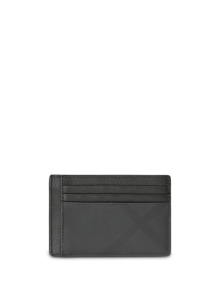 Burberry London Check And Leather Money Clip Card Case - Grey