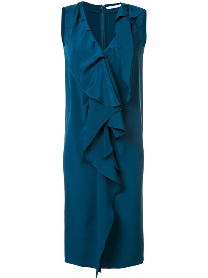 Audra Ruffle Front Dress, Women's, Size: 4, Blue, Silk