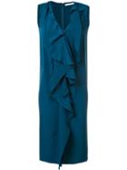 Audra Ruffle Front Dress, Women's, Size: 4, Blue, Silk