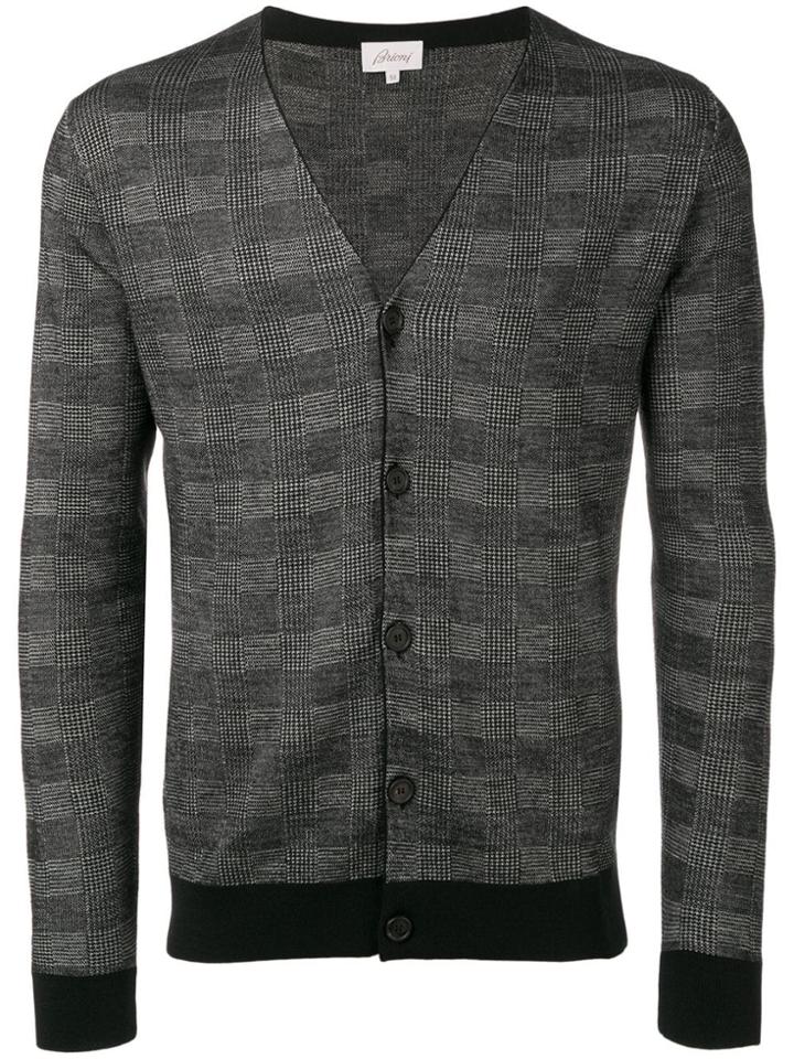 Brioni Checked Cardigan - Black
