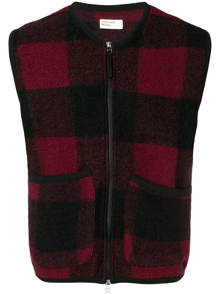 Universal Works Check Zipped Vest - Black