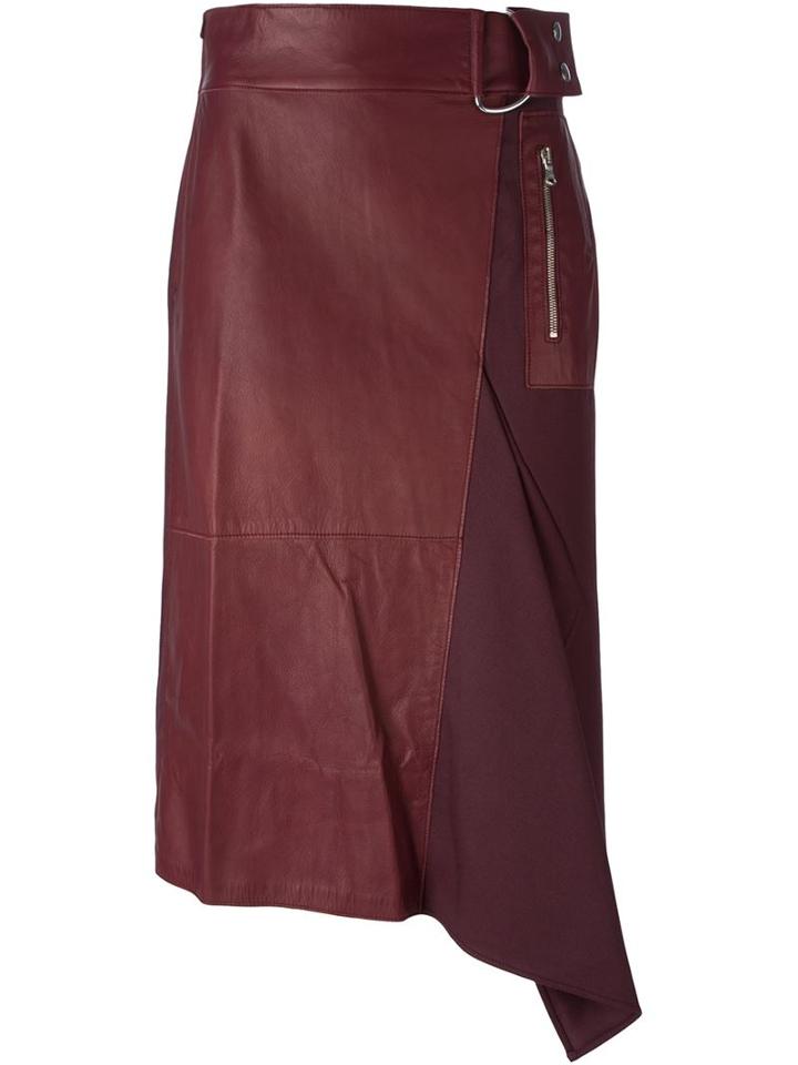 3.1 Phillip Lim Flight Detail Skirt, Women's, Size: 8, Red, Lamb Skin/wool/silk